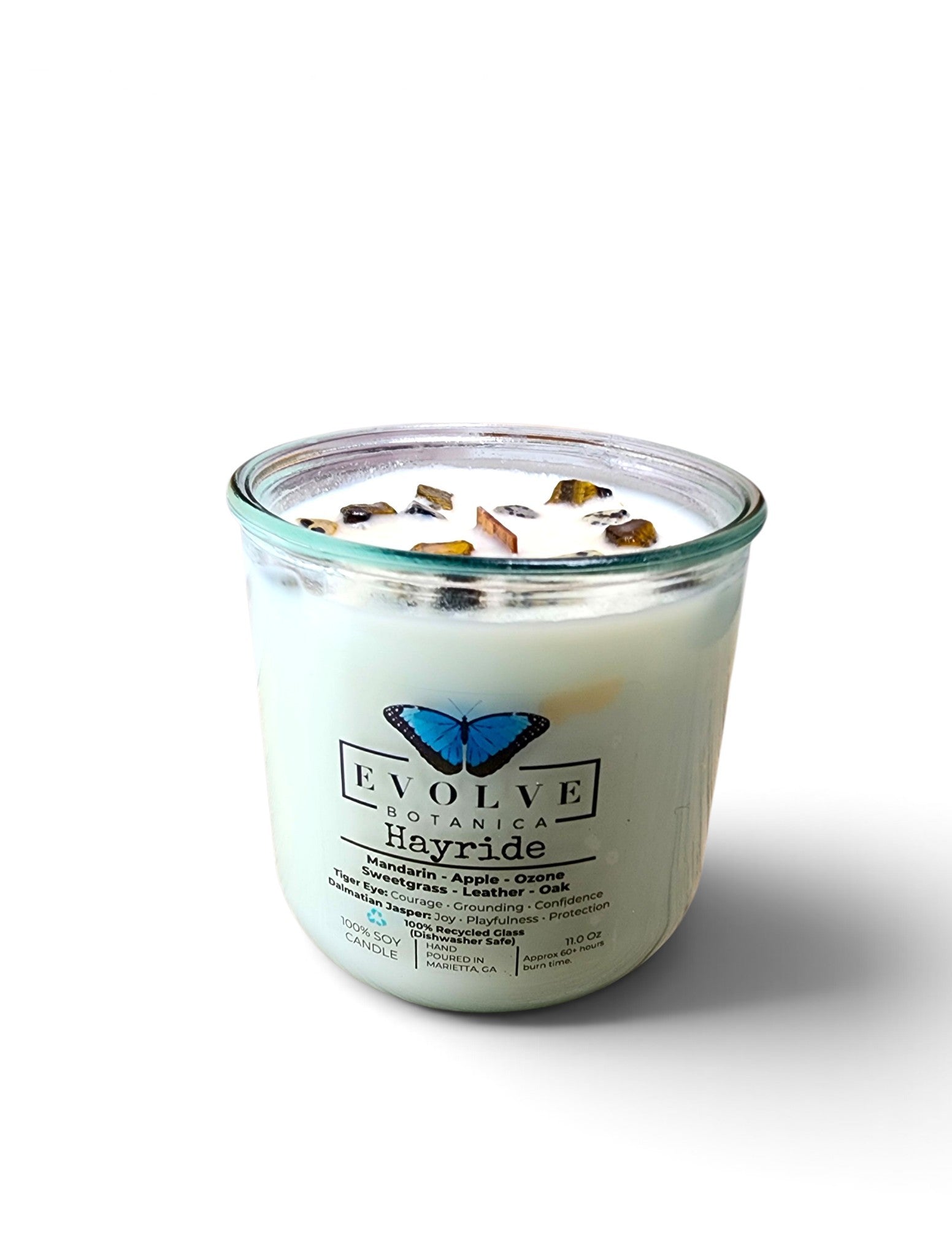 Rocks Candle – Hayride (Wood Wick, Tiger Eye & Dalmatian Jasper Gemstone Soy Candle)