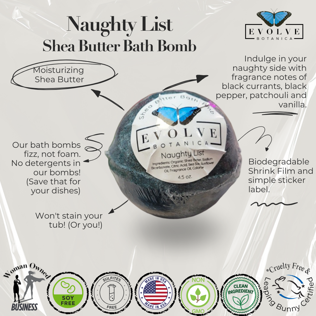 Naughty List Bath Bomb - Black Currants, Black Pepper, Patchouli, Vanilla