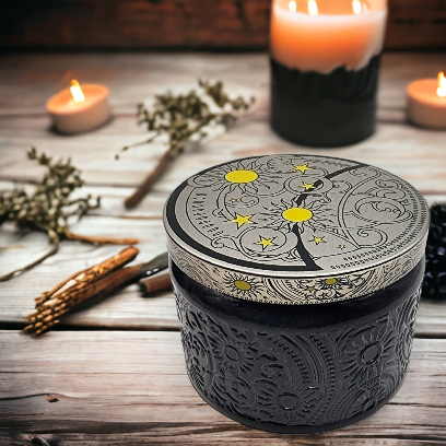 Spellbound  - Wood Wick Soy Candle (Black Tourmaline) Embossed Glass