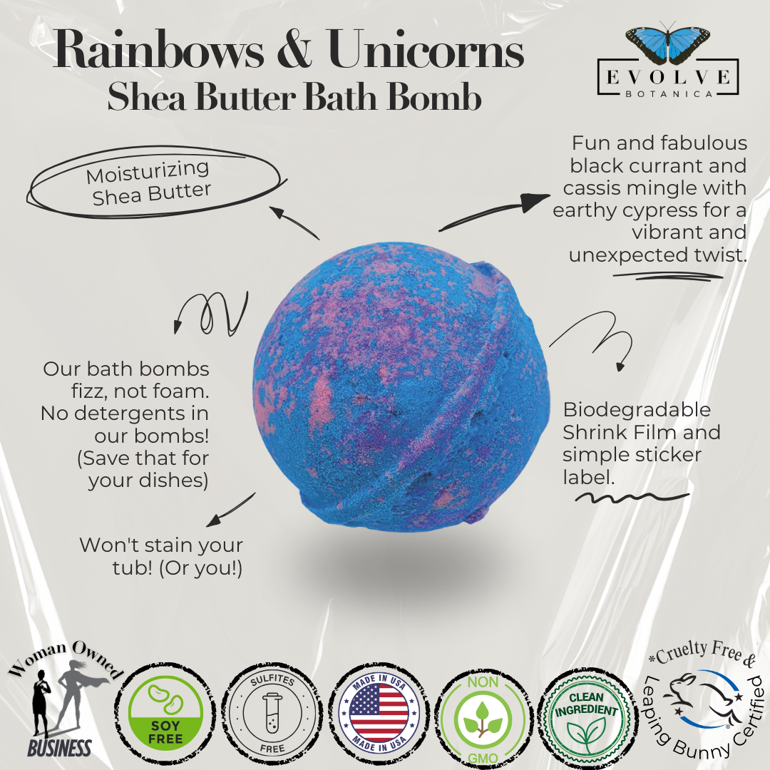 Rainbows & Unicorns Bath Bomb - Black Currant, Bergamot, Cassis, Cypress