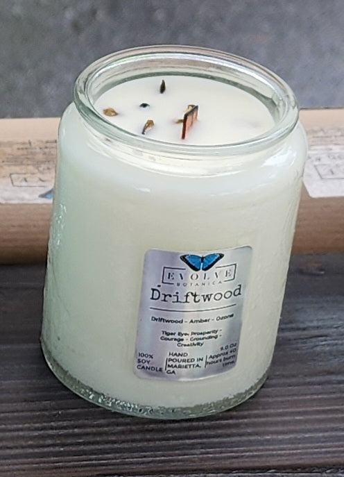 Driftwood - Wood Wick Soy Candle (Tiger Eye) - Embossed Glass