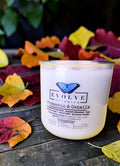 Pistachio and Oatmilk Rocks Candle - pistachio oat brown sugar vanilla soy candle with Green Aventurine and Quartz on autumn leaves
