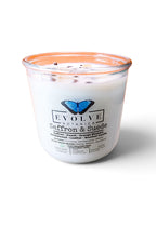 Saffron and Suede Rocks Candle front label on white background