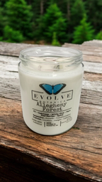 Evolve Botanica Classic 9oz Jam Jar Crystal Soy Candle - Allegheny Forest (Serpentine & Prehnite )