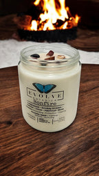 Evolve Botanica Classic 9oz Jam Jar Crystal Soy Candle - Bonfire (Obsidian & Mookaite)