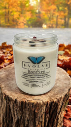 Evolve Botanica Classic 9oz Jam Jar Crystal Soy Candle - Bonfire (Obsidian & Mookaite)