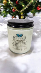 Evolve Botanica Classic 9oz Jam Jar Crystal Soy Candle - Evergreen (Smoky Quartz & Peridot)