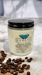 Evolve Botanica Classic 9oz Jam Jar Crystal Soy Candle - Java Jive (Tiger Eye & Smoky Quartz)