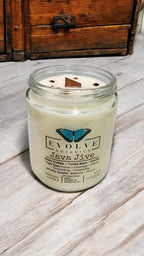 Evolve Botanica Classic 9oz Jam Jar Crystal Soy Candle - Java Jive (Tiger Eye & Smoky Quartz)