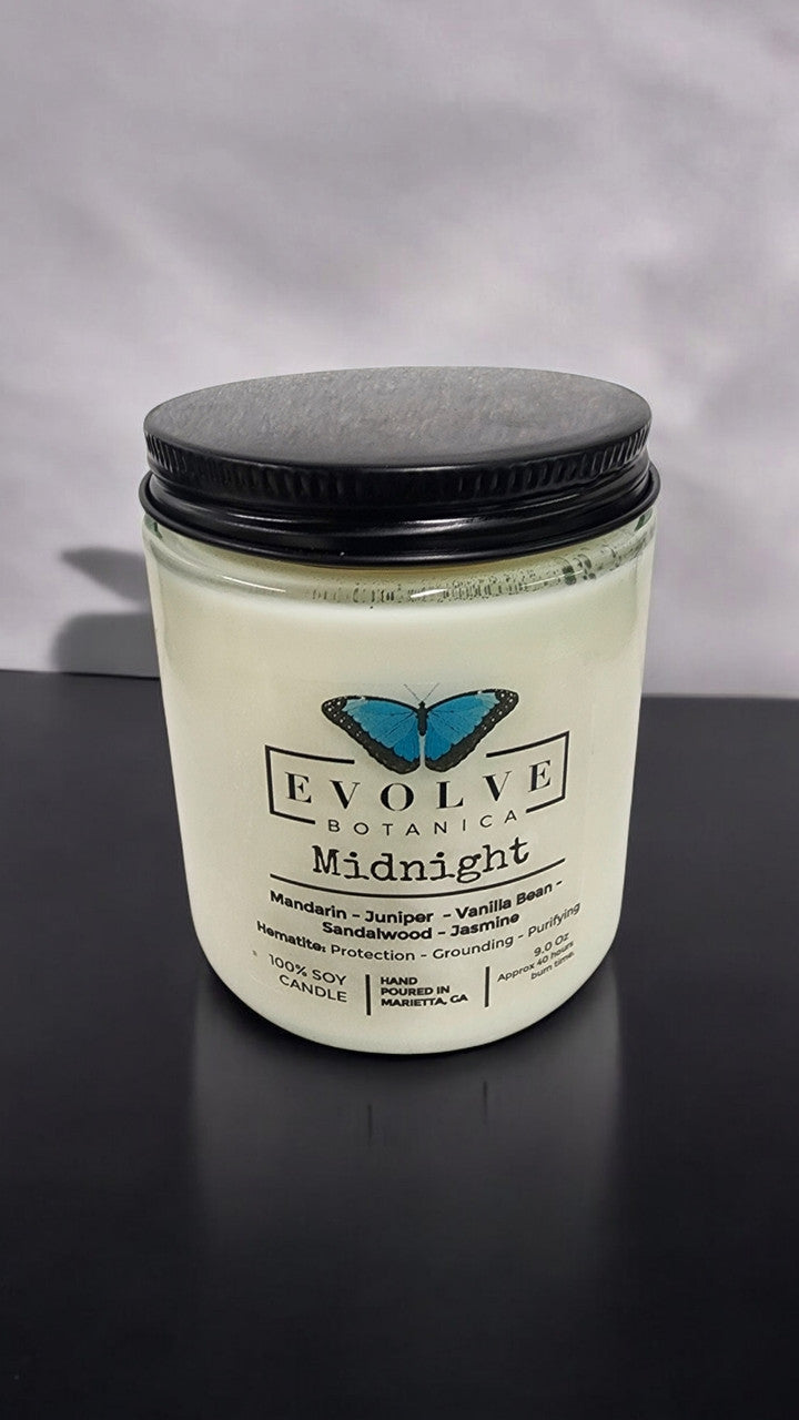 Evolve Botanica Classic 9oz Jam Jar Crystal Soy Candle - Midnight (Super Seven)