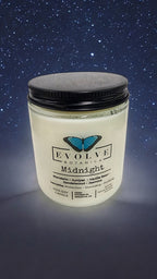Evolve Botanica Classic 9oz Jam Jar Crystal Soy Candle - Midnight (Super Seven)