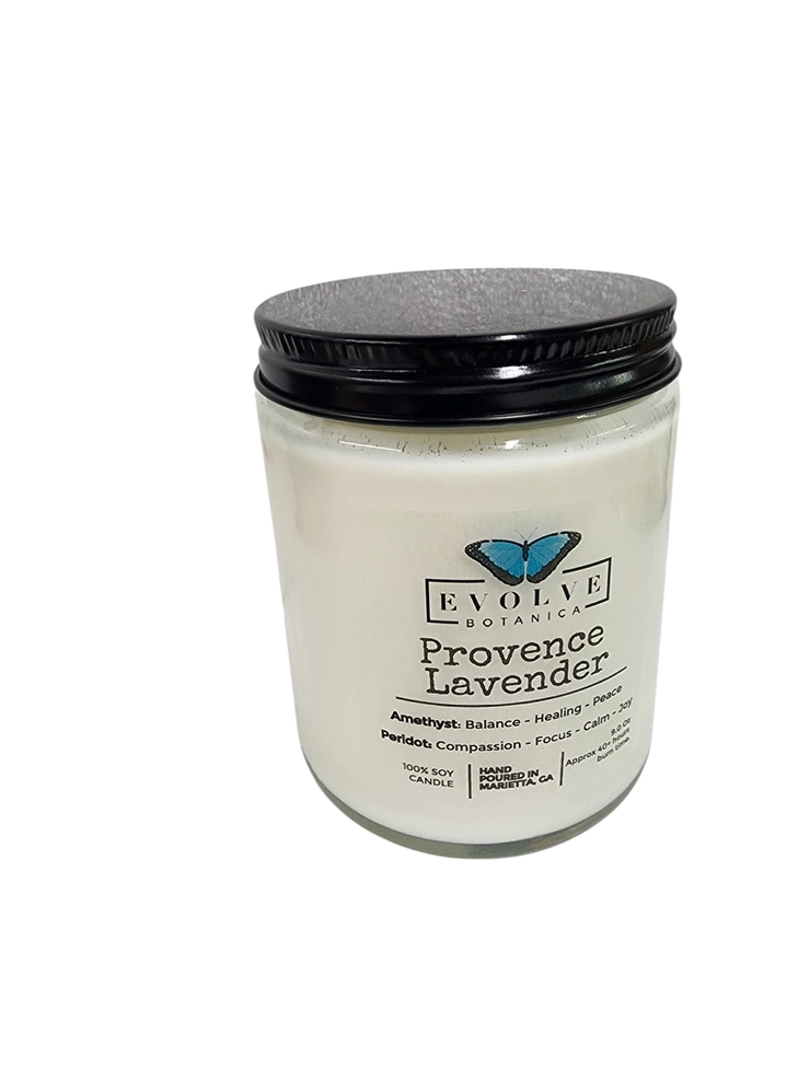 Evolve Botanica Classic 9oz Jam Jar Crystal Soy Candle - Provence Lavender (Amethyst & Peridot)