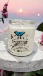Evolve Botanica Classic 9oz Jam Jar Crystal Soy Candle - Rosewater (Rose Quartz & Moonstone)