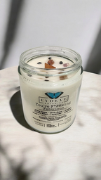 Evolve Botanica Classic 9oz Jam Jar Crystal Soy Candle - You're F*#@king Fabulous (Amethyst, Quartz, Smoky Quartz, Cacoxenite, Rutile, Goethite, & Lepidocrocite)