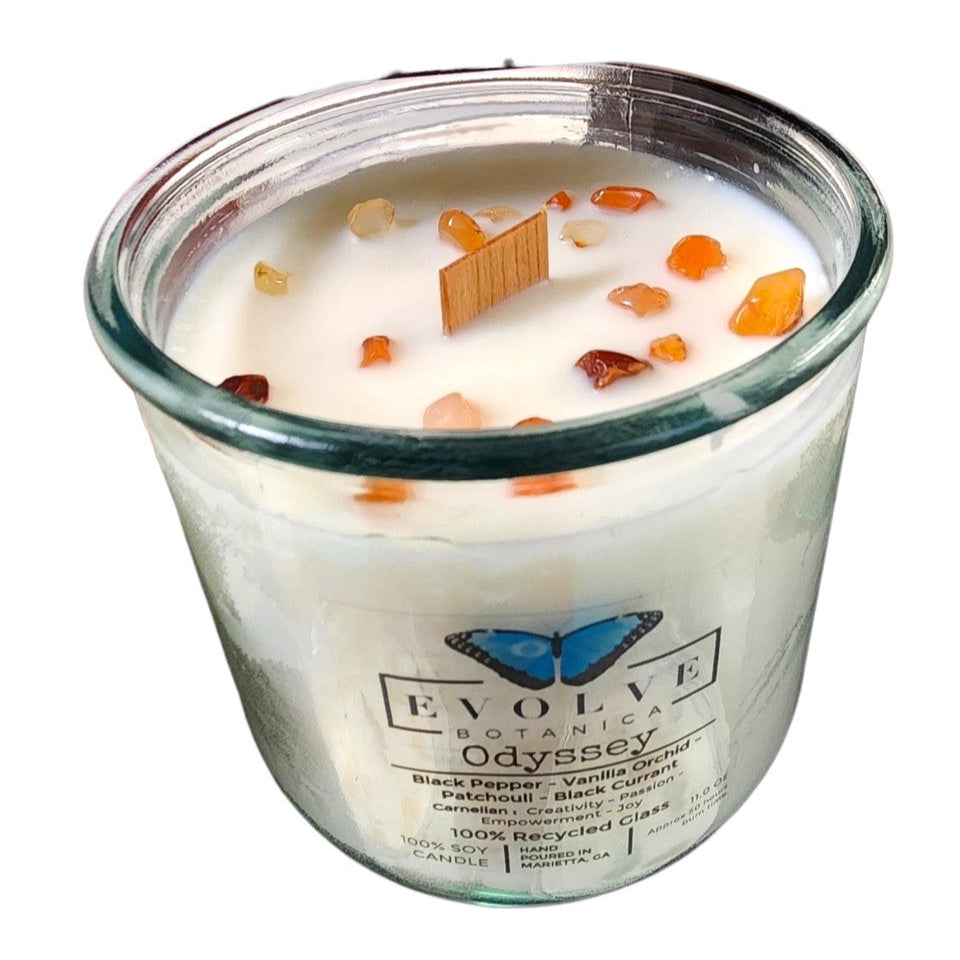 Odyssey Rocks candle with Carnelian — adventurous journey-inspired scent