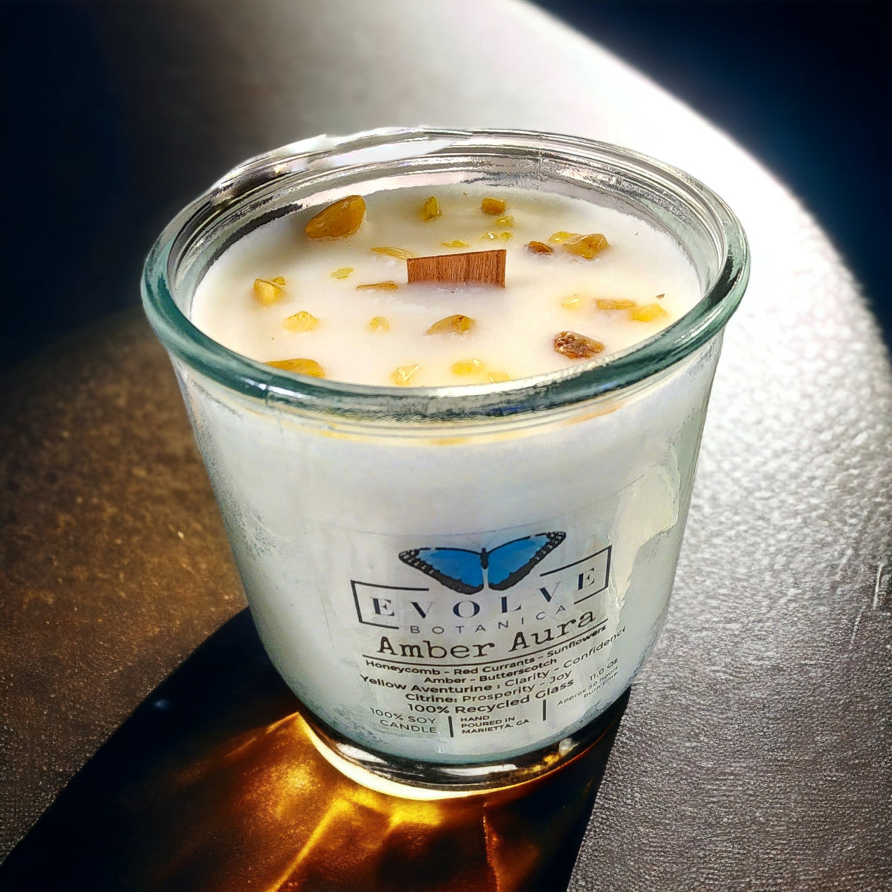 Evolve Botanica Rocks Candle - Warm Wishes (Wood Wick Citrine & Aventurine Gemstone Soy Candle)