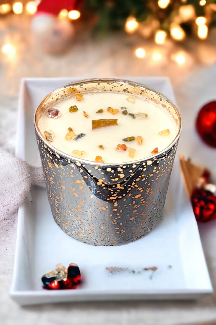 Evolve Botanica Starlight Candle - Fireside Cider (Wood Wick Carnelian & Tigers Eye Gemstone Soy Candle)