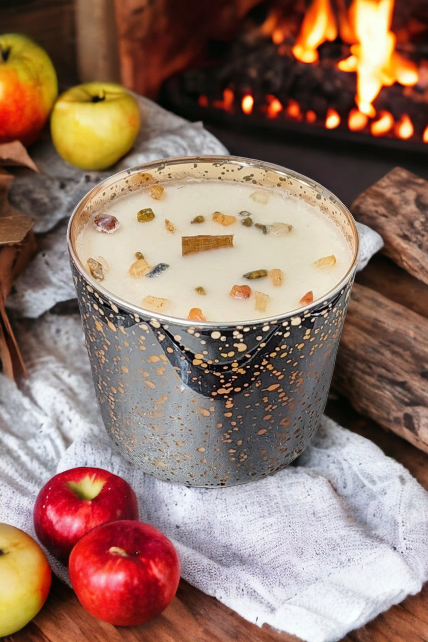 Evolve Botanica Starlight Candle - Fireside Cider (Wood Wick Carnelian & Tigers Eye Gemstone Soy Candle)