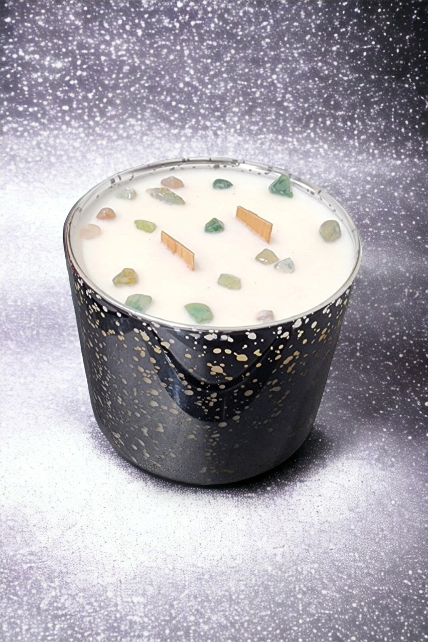Evolve Botanica Starlight Candle - Silver Spruce (Moss Agate) Wood Wick Gemstone Soy Candle
