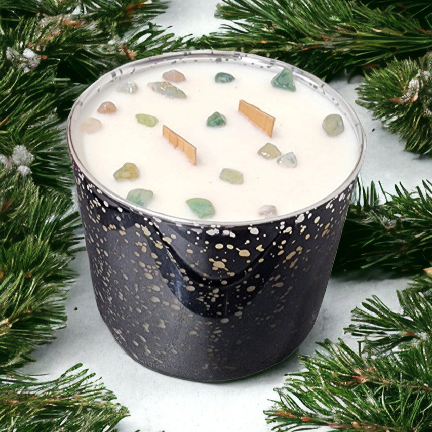 Evolve Botanica Starlight Candle - Silver Spruce (Moss Agate) Wood Wick Gemstone Soy Candle