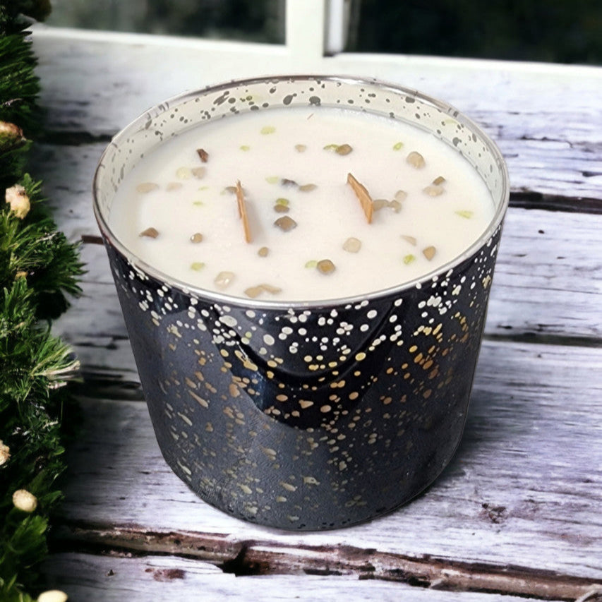 Evolve Botanica Starlight Candle - Evergreen (Peridot & Smoky Quartz) Wood Wick Gemstone Soy Candle