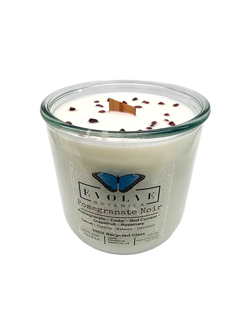 Evolve Botanica Rocks Candle - Pomegranate Noir (Wood Wick Garnet Gemstone Soy Candle)