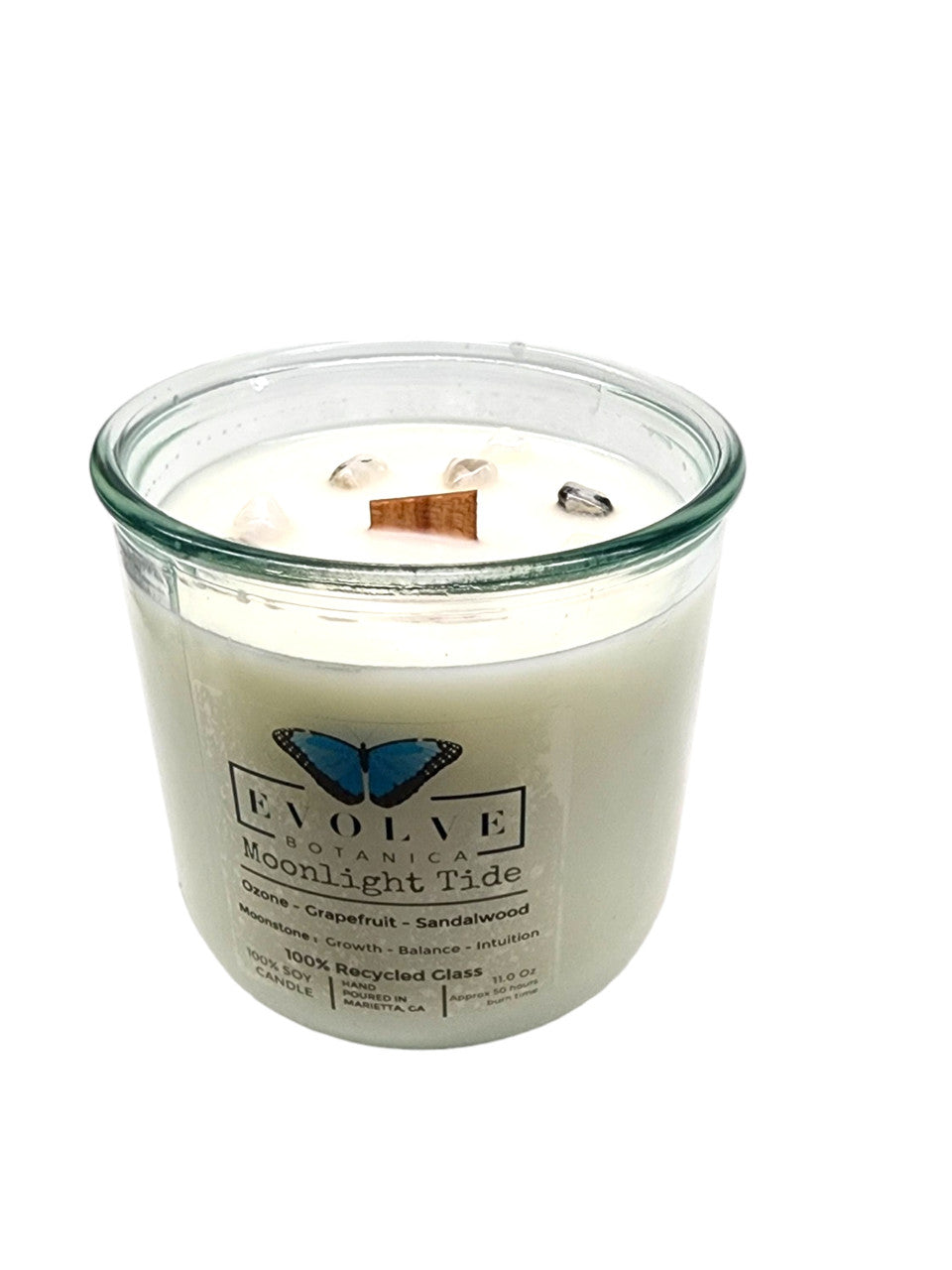 Evolve Botanica Rocks Crystal Soy Candle - Moonlight Tide (Moonstone)