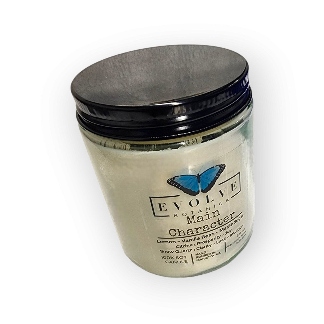 Main Character 9oz Jam Jar Soy Candle, Citrine & Snow Quartz