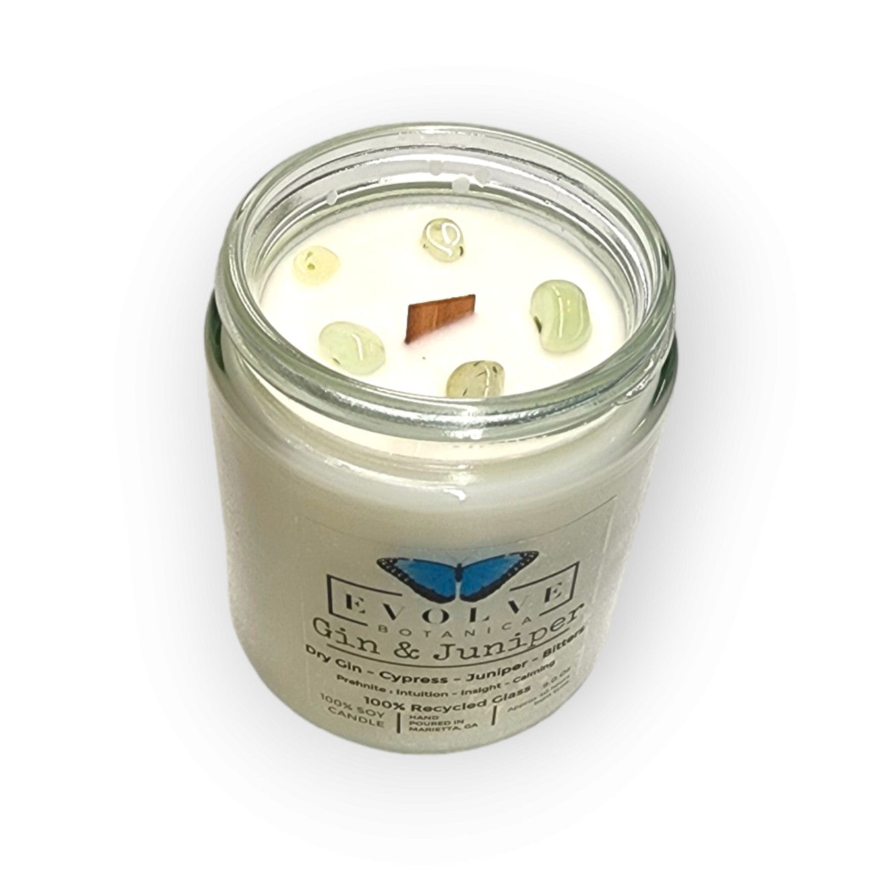 Gin & Juniper 9oz Jam Jar Soy Candle, Prehnite