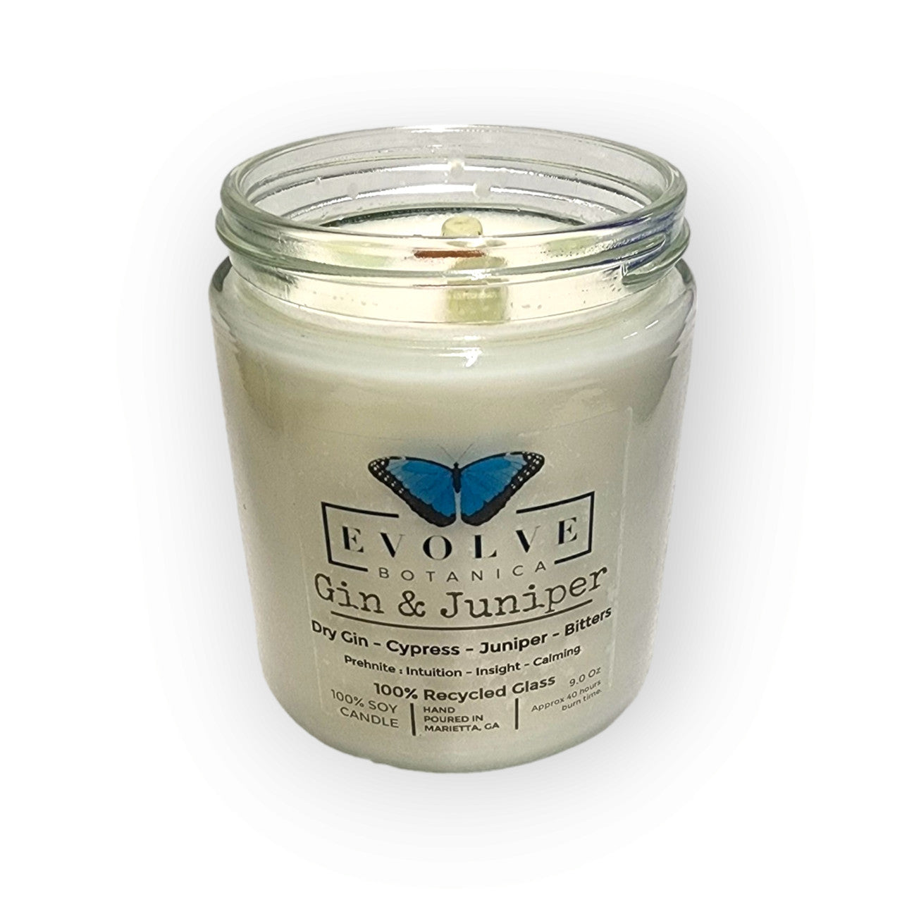 Gin & Juniper 9oz Jam Jar Soy Candle, Prehnite