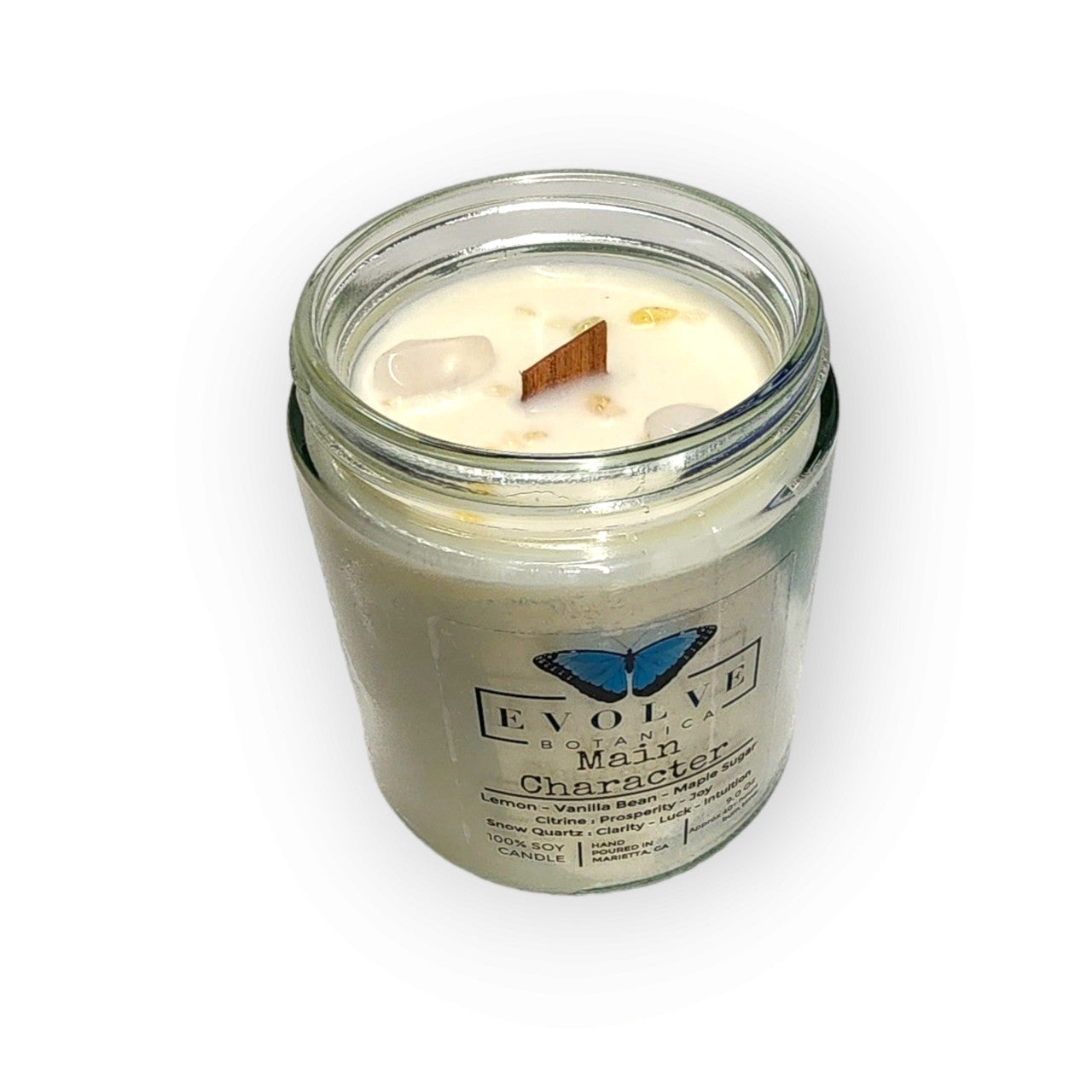 Main Character 9oz Jam Jar Soy Candle, Citrine & Snow Quartz