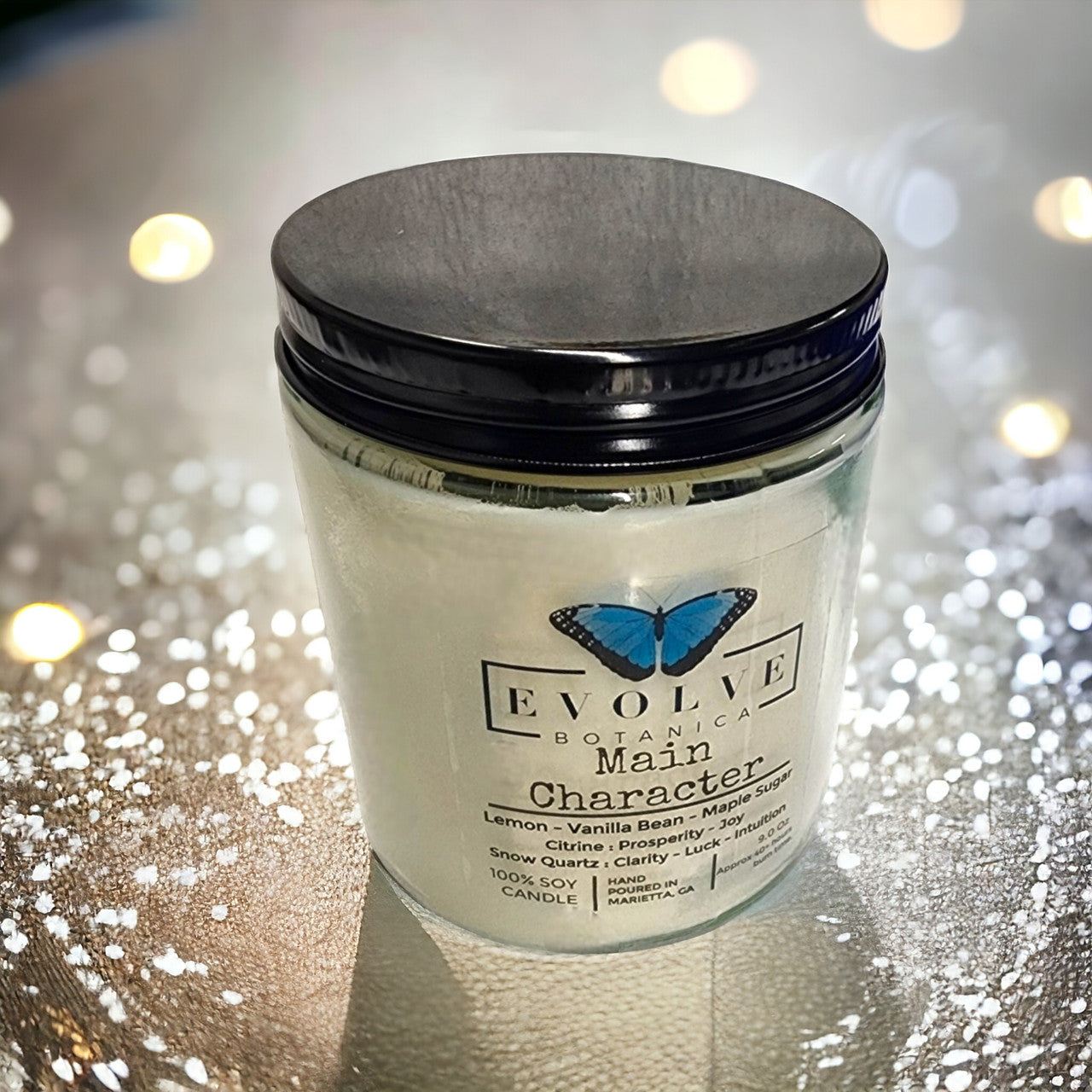Main Character 9oz Jam Jar Soy Candle, Citrine & Snow Quartz