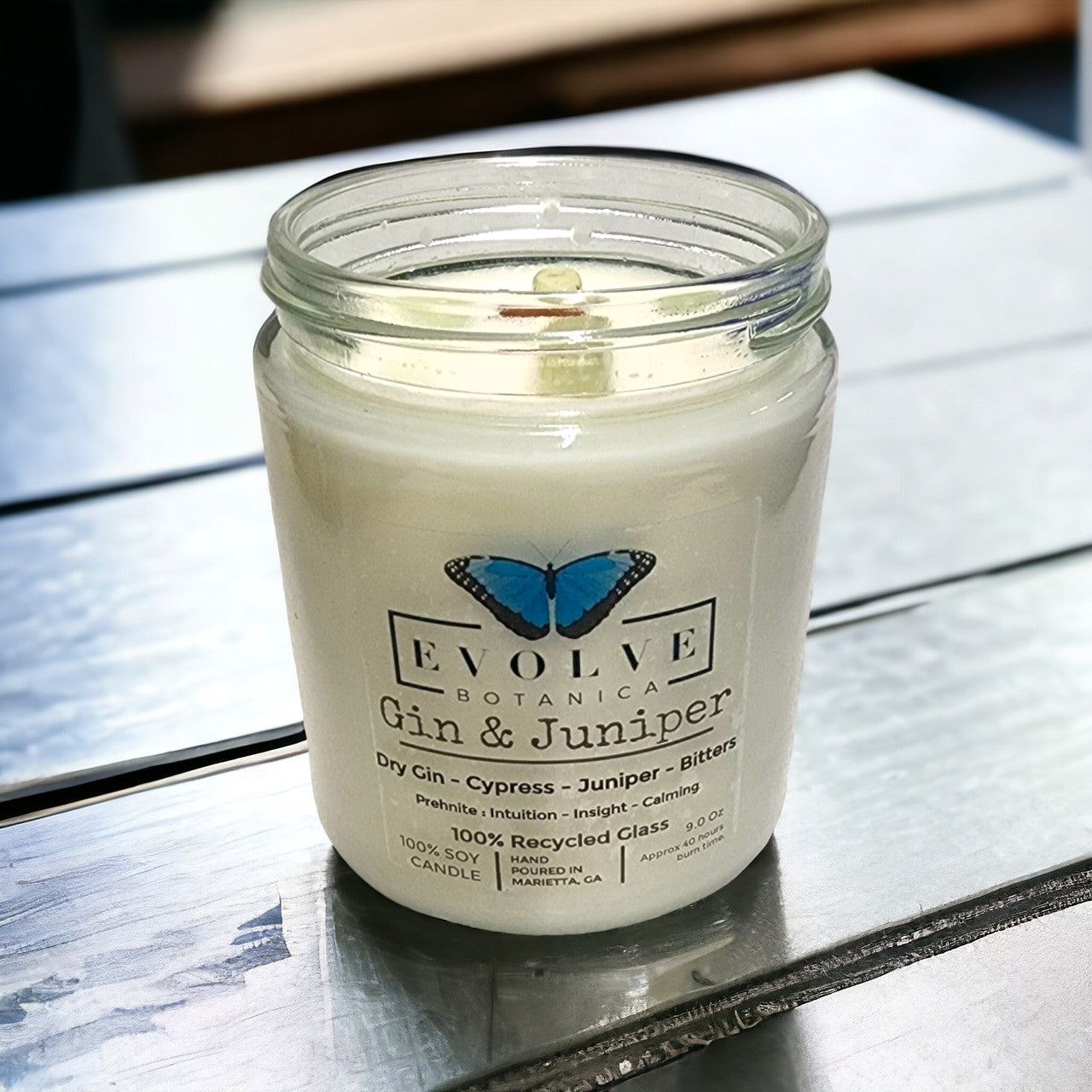 Gin & Juniper 9oz Jam Jar Soy Candle, Prehnite