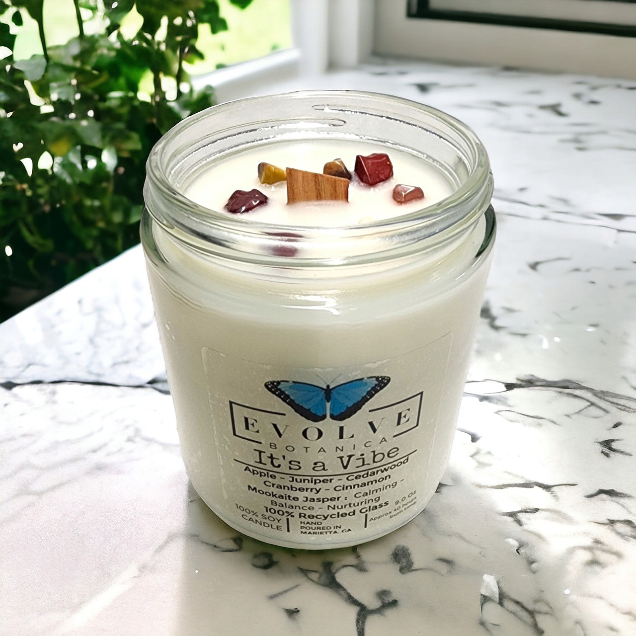Classic 9oz Jam Jar Crystal Soy Candle - It's a Vibe (Mookite Jasper)