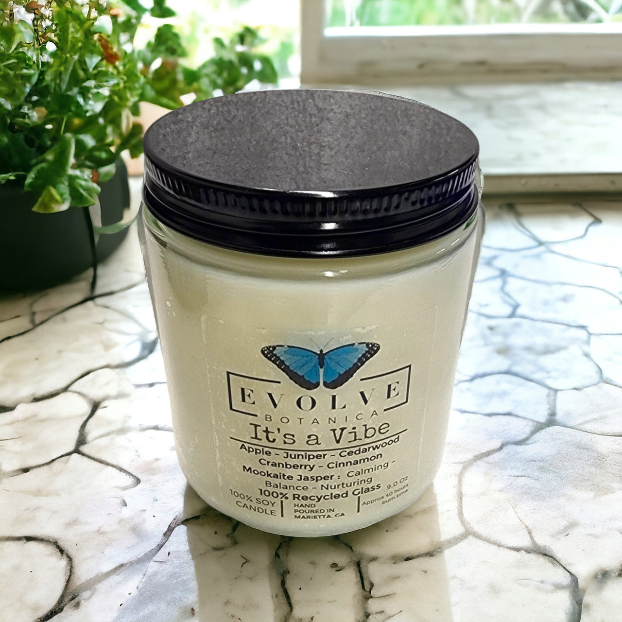 Classic 9oz Jam Jar Crystal Soy Candle - It's a Vibe (Mookite Jasper)