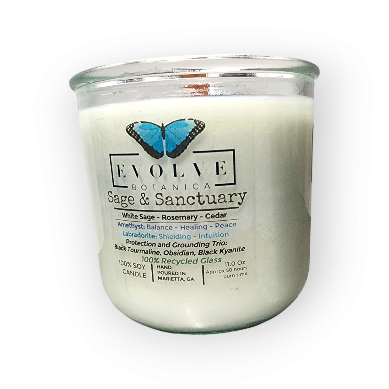 Rocks Candle - Sage & Sanctuary (Black Kyanite, Black Tourmaline, Obsidian, Amethyst, Labradorite) Evolve Botanica