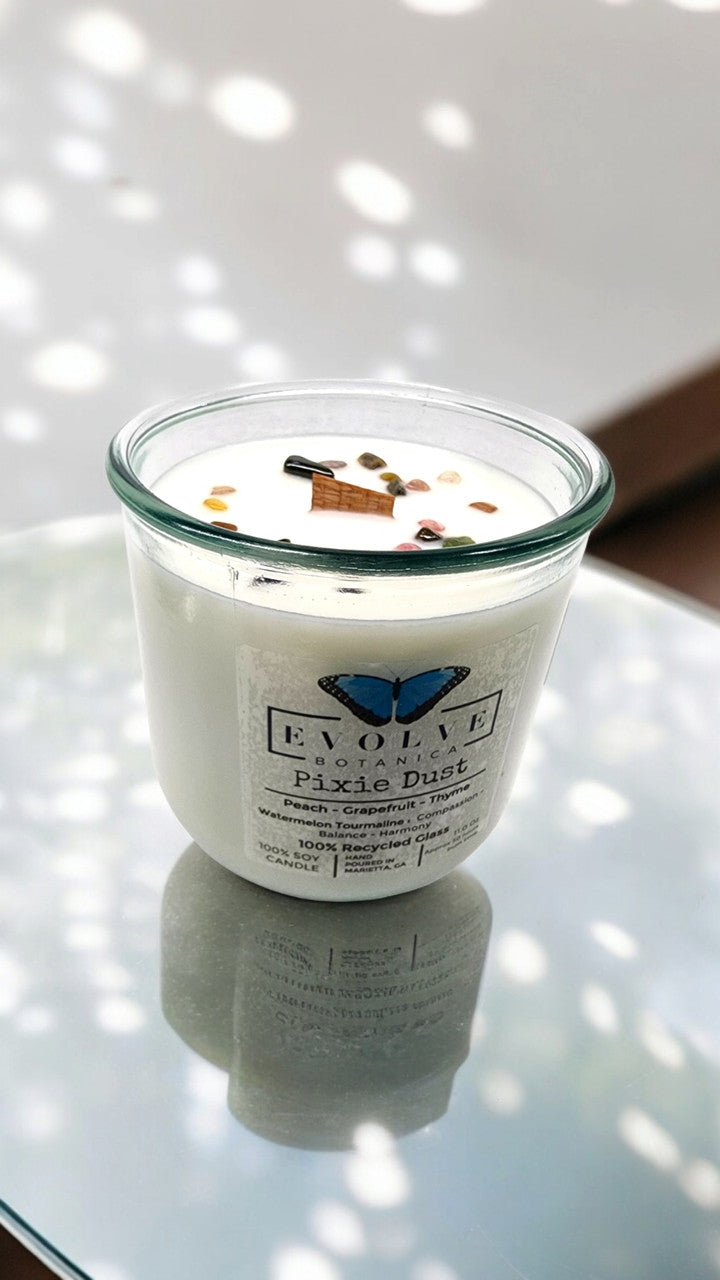 Rocks Candle - Pixie Dust (Wood Wick Watermelon Tourmaline Gemstone Soy Candle) Evolve Botanica