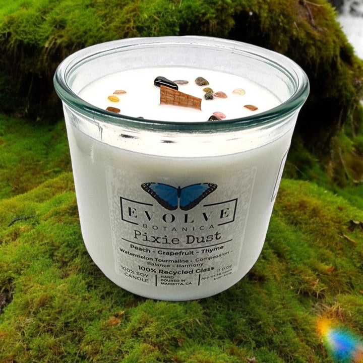 Rocks Candle - Pixie Dust (Wood Wick Watermelon Tourmaline Gemstone Soy Candle) Evolve Botanica