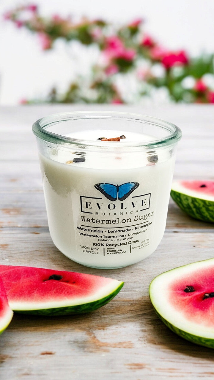 Evolve Botanica Rocks Candle - Watermelon Sugar (Wood Wick Gemstone Soy Candle)