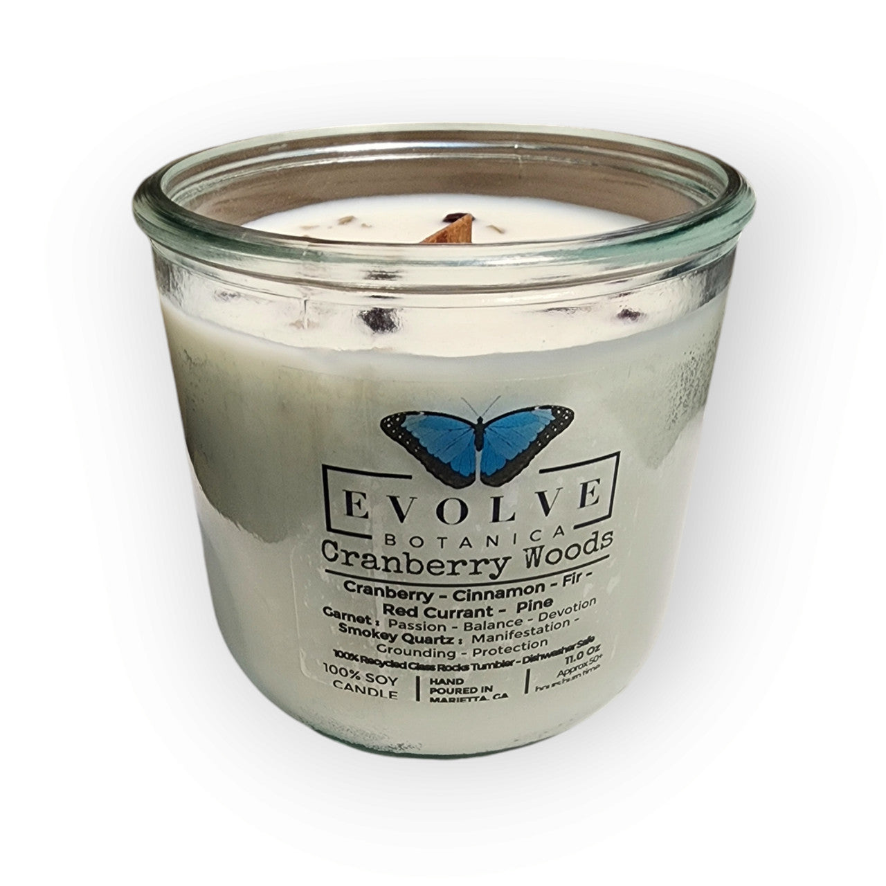 Cranberry Woods Rocks candle in Evolve Botanica packaging — holiday gift