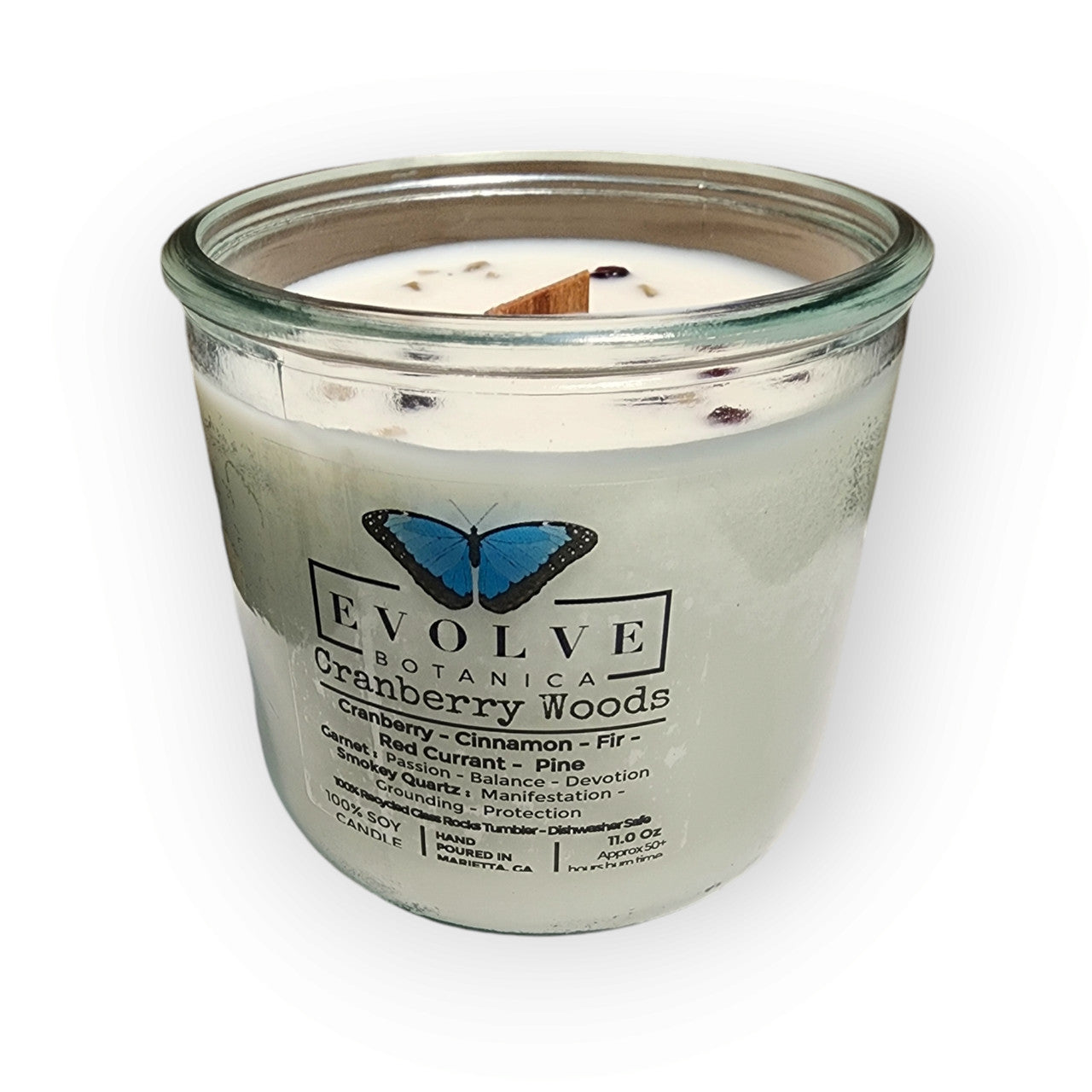 Evolve Botanica Rocks Candle - Cranberry Woods (Garnet & Smokey Quartz)