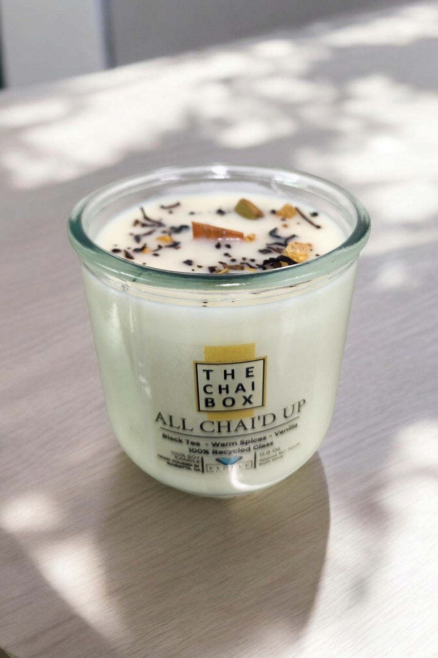 All Chai'd Up candle from above showing handcrafted spiced soy wax