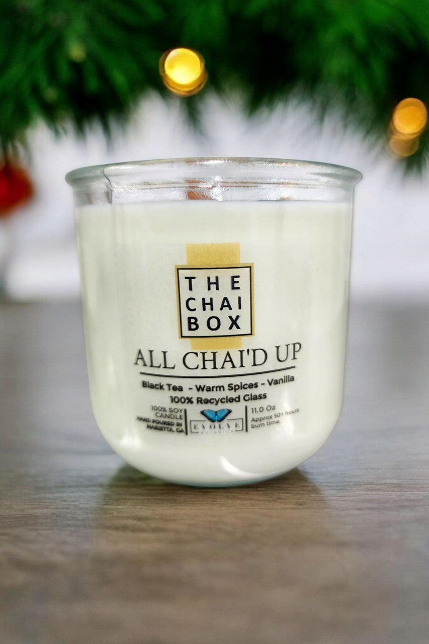 All Chai'd Up Rocks candle side view — loose chai topped soy wax with spiced black tea, cinnamon, cardamom and vanilla