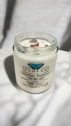 Evolve Botanica Classic 9oz Jam Jar Crystal Soy Candle - Sweater Weather (Howlite & Labradorite)