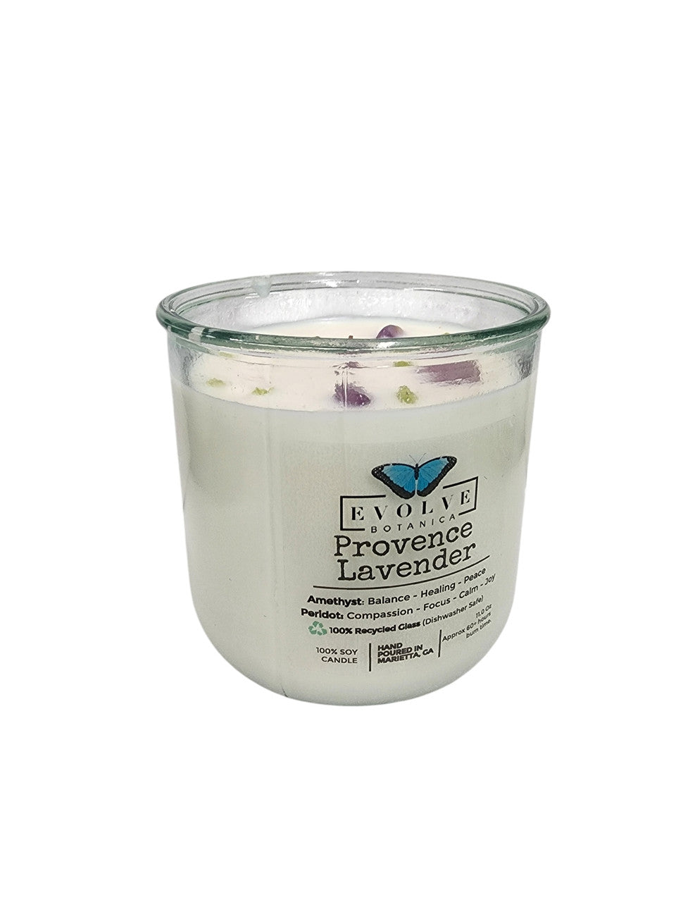 Evolve Botanica Rocks Candle - Provence Lavender (Wood Wick, Amethyst & Peridot Gemstone Soy Candle)