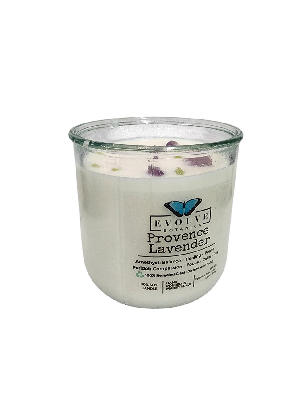 Evolve Botanica Rocks Candle - Provence Lavender (Wood Wick, Amethyst & Peridot Gemstone Soy Candle)