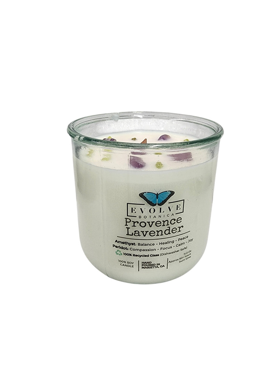 Evolve Botanica Rocks Candle - Provence Lavender (Wood Wick, Amethyst & Peridot Gemstone Soy Candle)