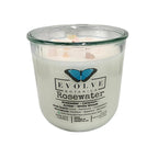 Evolve Botanica Rocks Candle - Rosewater (Wood Wick, Rose Quartz (Love, Harmony), Moonstone (Intuition, Growth), Soy Candle)