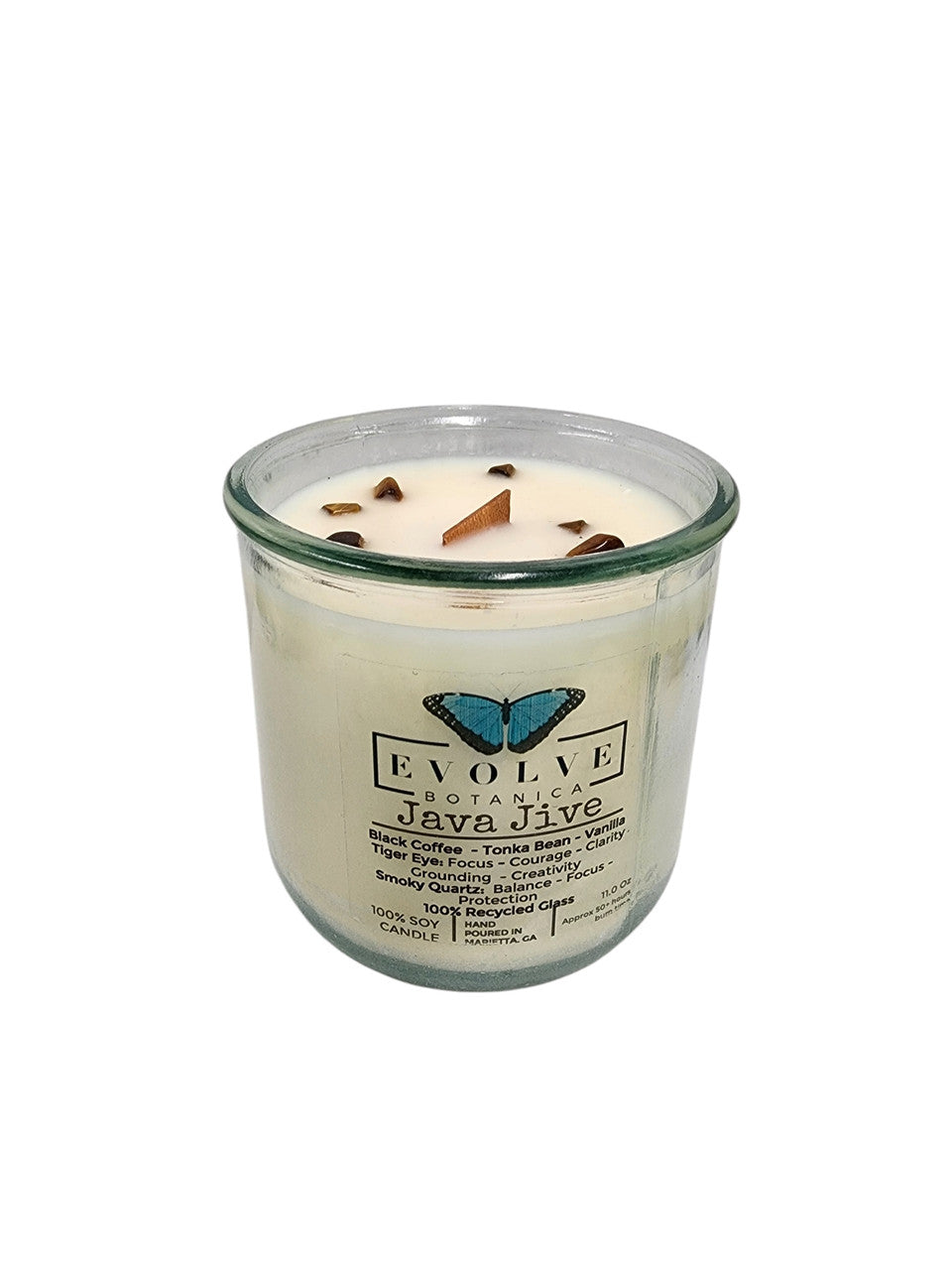 Rocks Candle - Java Jive (Wood Wick Tiger Eye & Smoky Quartz Gemstone Soy Candle)