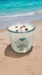 Evolve Botanica Rocks Candle - Why Is The Rum Gone? (Wood Wick, Hematite (Grounding, Balancing, Transformation), Howlite (Release, Patience, Inner Peace)